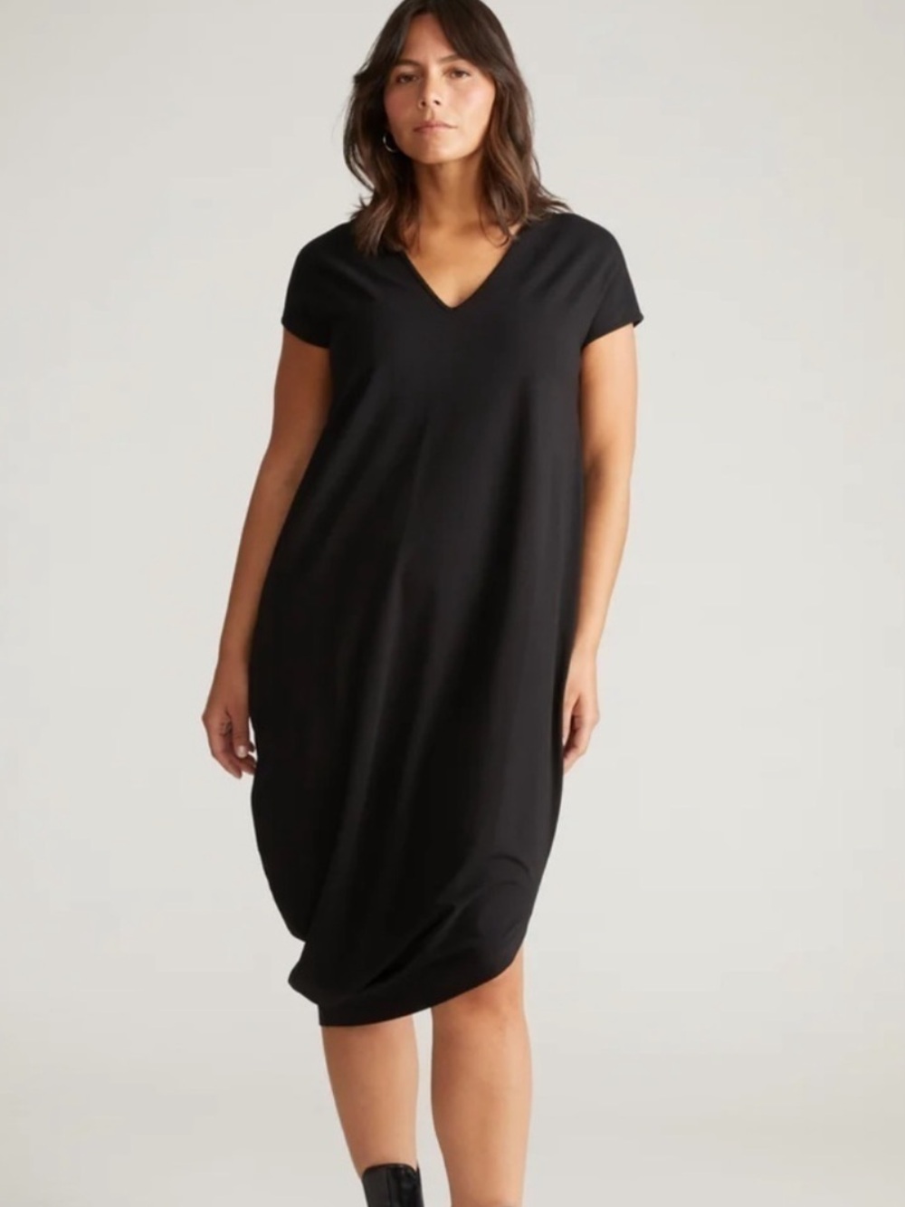 Universal Standard | Iconic Geneva Asymmetrical Hem V Neck Dress Black